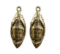 IWOWHERO 2 Pieces Brass Buddha Statue Pendants Keychain Charms with Lotus Leaf Design, Retro DIY Brass Key Ornaments for Crafts and Jewelry Making