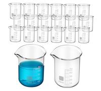 IWOWHERO 20pcs Transparent Glass Beakers with Graduated Scale Clear Low Form Measuring Cups for Science Experiments Laboratory Use Cooking Classroom Easy to Clean and Accurate Volume