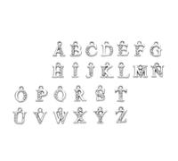 IWOWHERO 26pcs Delicate Alloy Rhinestone Alphabet Letter Pendants DIY Capital Letter Charms for Necklace and Bracelet Accessories in White Gold Tone for Jewelry Making and Craft Projects