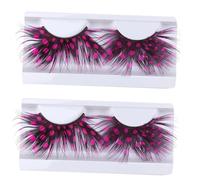 IWOWHERO 2Pairs Style False Eyelashes Pink Handmade Reusable Deluxe Party Glamour Lash Extensions for Costume Cosplay Dance