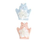 IWOWHERO 2Pcs Bath Gloves Cartoon Design Gentle Massage Exfoliating Bathing Supplies for Boys and Soft Dual-sided Shower Towels in Light Pink and Blue