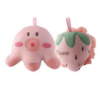 IWOWHERO 2pcs Cartoon Bath Loofah Balls for Women Soft Exfoliating Body Scrubber with Rich Deep Cleansing Shower Sponge to Relax Muscles and Promote Skin Elasticity Pink Strawberry Octopus