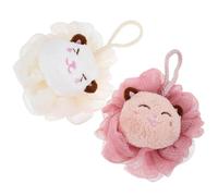 IWOWHERO 2pcs Cartoon Bath Shower Loofahs Body Exfoliating Sponge for Adults Soft Supple Touch with Lanyard Rich Bubbles for Cleaning Comfortable Shower Puff in Pink and Beige