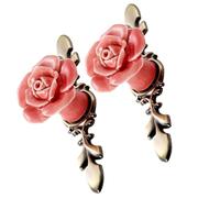 IWOWHERO 2Pcs Ceramic Handle Bar for Wardrobe Cabinet, Vintage Bronze Rose Single Hole Pulls, Pink Floral Handles for Dresser and Cupboard Hardware