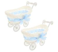 IWOWHERO 2pcs Creative Cart Design Storage Basket Candy Holder for Shower Wedding Party Imitation Rattan Stroller Ornaments Home Use Storage Basket Serving