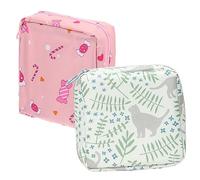 IWOWHERO 2Pcs Cute Tampon Holder Bags Portable Period Pouches for Female Accessories Reusable Sanitary Napkin Storage Multi Purpose Cloth Coin Card Organizer Candy Leaf Cat