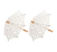 IWOWHERO 2pcs Elegant Beige Lace Bridal Umbrellas for Wedding Photos Cotton Cloth Canopy and Wooden Frame, Easy to Carry Bride Parasols Comfortable Handle for Weddings and Bridesmaids