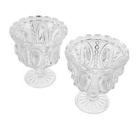IWOWHERO 2pcs Glass Dessert Bowls Embossed Clear Footed Ice Cream Cups Heat Resistant Sundae Trifle Bowls for Fruit Pudding and Elegant Serving