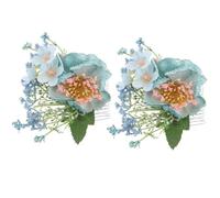 IWOWHERO 2PCS Hawaiian Hibiscus Flower Hair Comb for Women, Blue Silk Floral Hair Clips for Bridal, Bridesmaid, Luau Party and Tropical Beach Updos Accessories