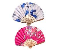 IWOWHERO 2pcs Japanese Style Folding Fan Delicate Creative Foldable Fan for Women Unique Home Ornament Small Present Rosy Cyan for Decoration Photo Props
