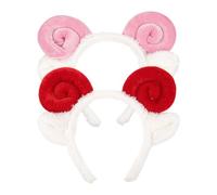 IWOWHERO 2PCS Lamb Ear Horns Headband - Soft Sheep Ear Hairband for Women Spa Makeup Face Wash Skincare Routine - Fluffy Animal Headwear for Cosplay Dress Up Red, Pink