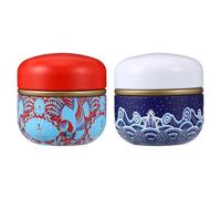 IWOWHERO 2PCS Mini Metal Tinplate Storage Jars with Creative Design Compact Airtight Candy and Tea Canisters in Blue and Red Portable Food Containers for Home Organization and Decoration