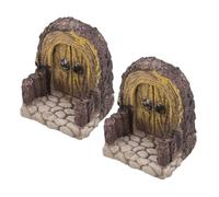 IWOWHERO 2pcs Miniature Wooden Garden Fairy Doors with Fence, Mini Dollhouse Door Decor for Front Yard and Patio, Small Gnome House Ornament for Outdoor Miniature Fairy Gardens