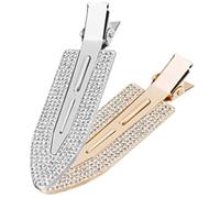 IWOWHERO 2pcs No Crease Rhinestone Hair Clips Sparkly Metal Bangs Clips for Women Non-bend Barrettes Elegant Gold and Silver Hair Styling Accessories
