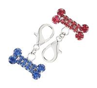 IWOWHERO 2pcs Pet Collar Pendant Bone Design Rhinestone Hangings Dog Bone Pendant Keyring Decoration for Pets Pink Blue Colors