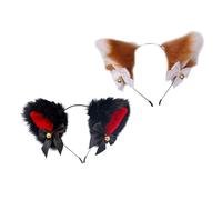 IWOWHERO 2pcs Plush Animal Ear Headbands with Bow and Bell, Soft Cat and Fox Ear Hair Accessories for Women, Party Headwear for Halloween and Cosplay