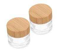 IWOWHERO 2pcs Refillable Glass Cosmetic Jars Wood Lid Containers for Face Creams Lotions Travel Sample Storage Compact Lightweight Design
