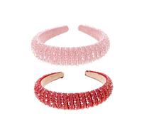 IWOWHERO 2pcs Rhinestone Crystal Headbands Wide Rim Sparkling Bridal Hairbands for Women Party Prom Wedding Accessories Glamorous Elegant Hair Decoration