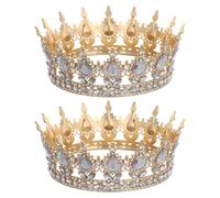 IWOWHERO 2pcs Rhinestone Wedding Bridal Crowns Lightweight Round Tiara Headbands for Women Brides Princess Hair Accessories for Ceremonies Parties and Photo Shoots