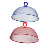 IWOWHERO 2Pcs Stainless Steel Mesh Food Cover Domes with Handles Food Tents for Kitchen and Outdoor Use Insect-Resistant Protective Covers for Dining Table and Fruit Red Blue