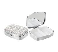 IWOWHERO 2pcs Travel Pill Case Compact Square Rhinestone Organizer with Dual Compartments Leakproof Medicine Container for Purse Handbag Backpack Portable Medication Storage Box for