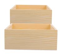 IWOWHERO 2pcs Unfinished Wooden Trinket Storage Boxes 20x20x8cm, Office Organizer Candy Holder and Jewelry Storage Chest for Desk and Craft Use