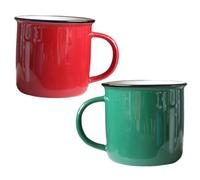 IWOWHERO 2pcs Vintage Style Enamel Drinking Mug with Scald Handle Coffee and Tea Cups for Home Use Retro Green and Red Enamel Cups