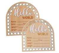 IWOWHERO 2pcs Wooden Birth Announcement Sign for Newborns Handmade Name Sign Safe Durable Marker for Recording Weight and Details for Photo Props