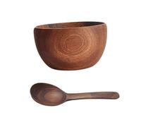 IWOWHERO 2pcs Wooden Salad Bowls with Walnut Spoon Portable Acacia Wood Kitchen Utensils for Home and Restaurant Smooth-Edged Fruit and Rice Serving Bowls Carry Dinnerware