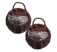 IWOWHERO 2pcs Woven Hanging Flower Basket Rustic Wall Decor Storage Baskets for Artificial Plants -mounted Planter for Home and Kitchen Decor