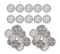IWOWHERO 30Pcs Saint Benedict Pendant Religious Charms Bulk Silver Prayer Medal Vintage Style Spiritual Protection Jewelry Supplies for Rosary Parts and Catholic Faith Accessories