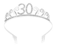 IWOWHERO 30th Birthday Rhinestone Crown Tiara Silver Birthday Party Hair Accessory for Women