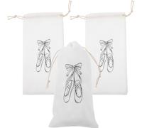 IWOWHERO 3pcs Ballet Shoe Bags for Women Ballet Learners White Lint Material Dance Shoe Pouches Drawstring Closure Easy to Clean and Keeps Safe