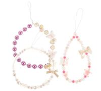IWOWHERO 3pcs Beaded Phone Charm Wrist Strap for Women Elastic Butterfly Bow Lanyard Bracelet for Phone Drop Protection Use Travel-friendly Mobile Accessory