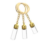 IWOWHERO 3pcs Glass Bottle Key Rings with Golden Acrylic Caps, Essential Oil Dispenser and Multipurpose Design, Small Travel Size Perfume Vials Keychain Pendant for Gifting and Backpack