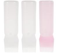 IWOWHERO 3pcs Hair Dye Bottle Applicator Set with Comb, Hairdressing Shampoo and Coloring Bottles, 2 White 1 Pink, Barber Tool for Precise Hair Coloring and Salon Use