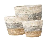 IWOWHERO 3pcs Hand-woven Wicker Plant Baskets for Indoor Flowers and Plants, Rustic Straw Planter Basket Set Small, Medium, and Mini Sizes for Home Garden Decoration