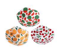 IWOWHERO 3Pcs Microwave Safe Insulated Bowl Holders with Anti-slip Heat Resistant Covers for Hot Food Lightweight Kitchen Gadgets with Watermelon Cherry and Peach Designs