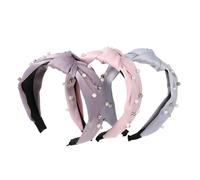 IWOWHERO 3pcs Pearl Knot Hair Hoop for Women Non-slip Wide Fabric Headbands with Elegant Twisted Design Retro Vintage Style in Pink Blue Khaki for Daily Wear Party and Ceremonies