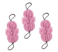 IWOWHERO 3Pcs Pink Bath Loofah Gentle Exfoliating Shower Puff Sponges for Women and Soft Skin Cleansing Massage Balls for Bathroom Use