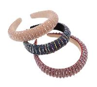 IWOWHERO 3Pcs Rhinestone Sponge Headbands for Women Wide Hair Hoops with Bright Shiny Beads Elegant Non-slip Hairbands in Red Khaki for Party and Daily Wear