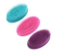 IWOWHERO 3pcs Silicone Bath Brushes Double-Sided Soft Exfoliating Body Cleaning Massage for Newborns in Purple Blue Pink