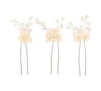 IWOWHERO 3pcs Wedding Bridal Hair Pins Set U-shaped Silver Pearl Hair Accessories with White Flower for Bride Bridesmaids and Flower Updo Styling