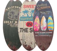 IWOWHERO 3pcs Wooden Surfboard Wall Decor Hawaii Tropical Beach Theme Sign Nautical Wooden Plaque Ocean Wall Art for Coastal Theme Home Garden Decor 17.72X6.30X0.79In