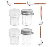 IWOWHERO 4pcs Airtight Overnight Oats Jars with Spoon Holder Glass Yogurt Containers for Meal Prep Reusable Cereal Cups with Wide Mouth for Salad Porridge and Snack Storage