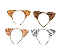 IWOWHERO 4pcs Animal Ear Headbands Set - Plush Leopard, Tiger, Zebra, and Giraffe Cat Ear Hair Hoops for Party Costume and Cosplay