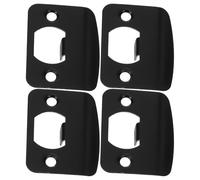 IWOWHERO 4Pcs Black Stainless Steel Deadbolt Strike Plates with 16 Short Screws, Door Latch Hardware Replacement for Entry Doors, Round Corner D-Shaped Lock Guide Plates with Self-Sealing