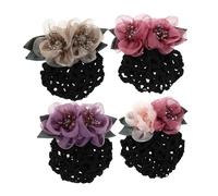 IWOWHERO 4pcs Floral Mesh Hair Nets for Buns Vintage Nurse Hairnet with Strong Secure Fit Breathable Professional Hair Cover for Women Working in Hospitality Banks Hotels and Healthcare