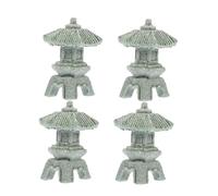 IWOWHERO 4Pcs Miniature Pagoda Statues Weatherproof Stone Pavilion Figurines for Garden Balcony Bonsai Outdoor Decor Japanese Style Micro Landscape Ornaments
