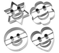 IWOWHERO 4Pcs Stainless Steel Cookie Cutter Set with 4 Cute Happy Face Shapes Metal Baking Tool for Holiday and Festival Cookie Making for Kitchen Use